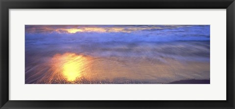 Framed Reflection of sun in water on the beach, La Jolla, California, USA Print