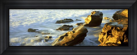Framed Rock formations on the beach, La Jolla, California, USA Print