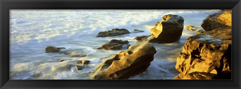 Framed Rock formations on the beach, La Jolla, California, USA Print