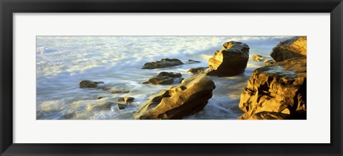 Framed Rock formations on the beach, La Jolla, California, USA Print