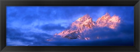 Framed Storm clouds over mountains, Cathedral Group, Teton Range, Grand Teton National Park, Wyoming, USA Print