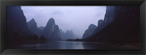 Framed River passing through a hill range, Guilin Hills, Li River, Yangshuo, China Print