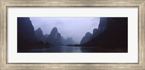 Framed River passing through a hill range, Guilin Hills, Li River, Yangshuo, China Print