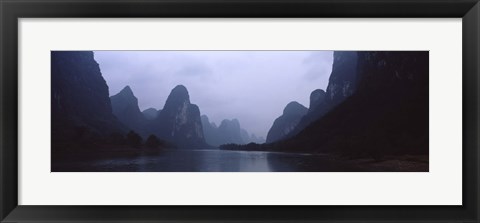 Framed River passing through a hill range, Guilin Hills, Li River, Yangshuo, China Print