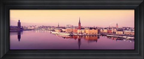 Framed Reflection of buildings in a lake, Lake Malaren, Riddarholmen, Gamla Stan, Stockholm, Sweden Print