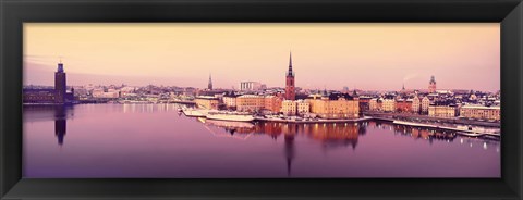 Framed Reflection of buildings in a lake, Lake Malaren, Riddarholmen, Gamla Stan, Stockholm, Sweden Print