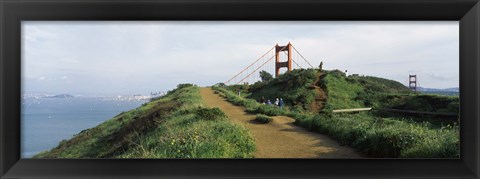 Framed Path leading towards a suspension bridge, Golden Gate Bridge, San Francisco, California, USA Print