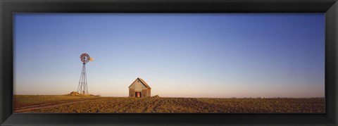 Framed Farmhouse and Windmill in a Field, Illinois Print