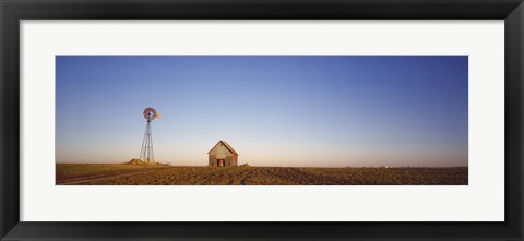 Framed Farmhouse and Windmill in a Field, Illinois Print