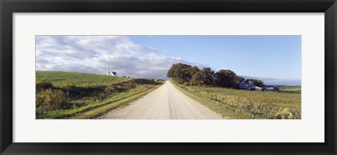 Framed Dirt road leading to a church, Iowa, USA Print