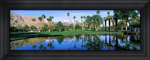 Framed Reflection of trees on water, Thunderbird Country Club, Rancho Mirage, Riverside County, California, USA Print