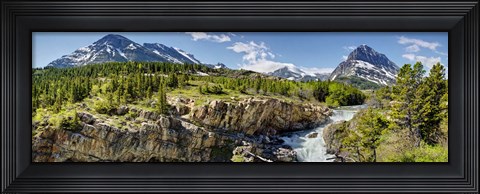 Framed Waterfalls at base of a lake, Swiftcurrent Lake, Glacier National Park, Montana, USA Print