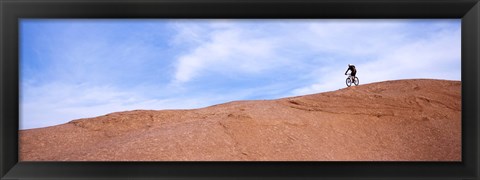 Framed Biker on Slickrock Trail, Moab, Grand County, Utah, USA Print