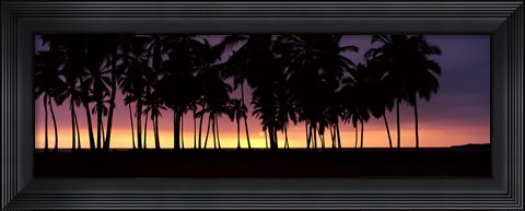 Framed Silhouette of palm trees on the beach, Puuhonua o Honaunau National Historical Park, Big Island, Hawaii, USA Print
