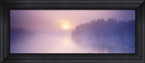 Framed Fog over a river at dawn, Vuoksi River, South Karelia, Finland Print