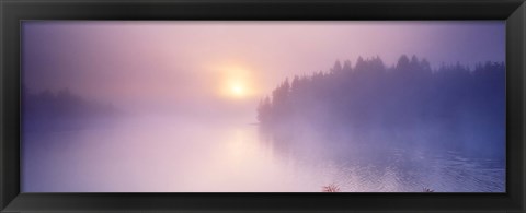 Framed Fog over a river at dawn, Vuoksi River, South Karelia, Finland Print