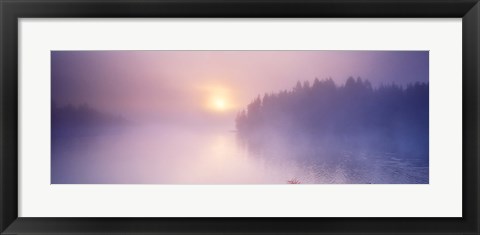 Framed Fog over a river at dawn, Vuoksi River, South Karelia, Finland Print