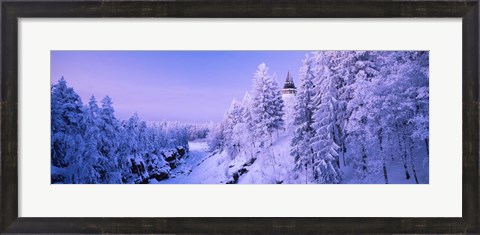 Framed Snow covered trees in front of a hotel, Imatra State Hotel, Imatra, Finland Print