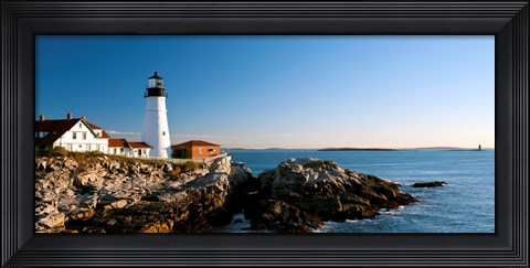 Framed Lighthouse on the coast, Portland Head Lighthouse, Ram Island Ledge Light, Portland, Cumberland County, Maine, USA Print