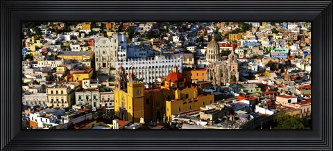 Framed High angle view of a city, Basilica of Our Lady of Guanajuato, University of Guanajuato, Guanajuato, Mexico Print