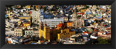 Framed High angle view of a city, Basilica of Our Lady of Guanajuato, University of Guanajuato, Guanajuato, Mexico Print