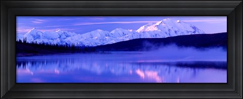 Framed Reflection of snow covered mountains on water, Mt McKinley, Wonder Lake, Denali National Park, Alaska, USA Print