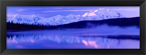 Framed Reflection of snow covered mountains on water, Mt McKinley, Wonder Lake, Denali National Park, Alaska, USA Print