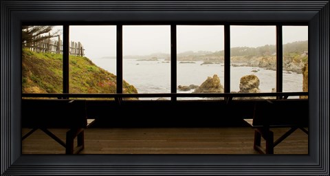 Framed Coastal viewed from a shed at Mendocino Coast Botanical Gardens, Fort Bragg, California, USA Print