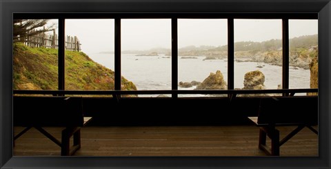 Framed Coastal viewed from a shed at Mendocino Coast Botanical Gardens, Fort Bragg, California, USA Print