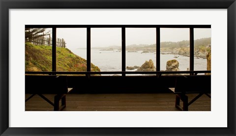 Framed Coastal viewed from a shed at Mendocino Coast Botanical Gardens, Fort Bragg, California, USA Print