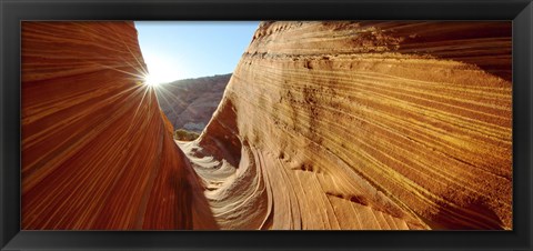 Framed Sun shining through rock formations, The Wave, Coyote Buttes, Utah, USA Print