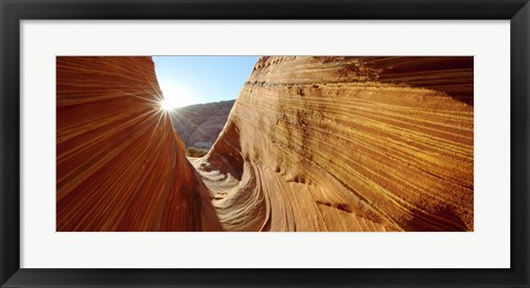 Framed Sun shining through rock formations, The Wave, Coyote Buttes, Utah, USA Print