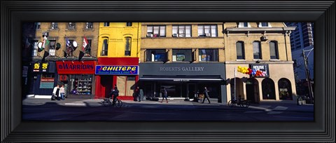 Framed Stores at the roadside in a city, Toronto, Ontario, Canada Print