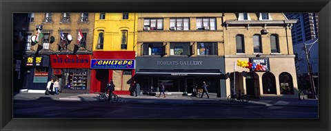 Framed Stores at the roadside in a city, Toronto, Ontario, Canada Print