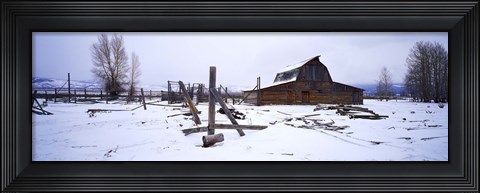 Framed Mormon barn in winter, Wyoming, USA Print