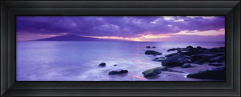 Framed Rocks on coast at sunset, Maui, Hawaii, USA Print
