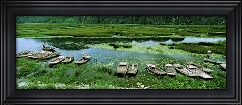 Framed Boats in Hoang Long River, Kenh Ga, Ninh Binh, Vietnam Print