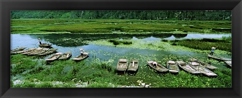 Framed Boats in Hoang Long River, Kenh Ga, Ninh Binh, Vietnam Print