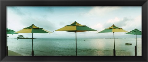 Framed Beach umbrellas, Morro De Sao Paulo, Tinhare, Cairu, Bahia, Brazil Print