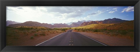 Framed Road passing through mountains, Calico Basin, Red Rock Canyon National Conservation Area, Las Vegas, Nevada, USA Print