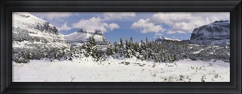 Framed Mountains with trees in winter, Logan Pass, US Glacier National Park, Montana, USA Print