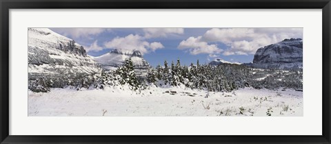 Framed Mountains with trees in winter, Logan Pass, US Glacier National Park, Montana, USA Print