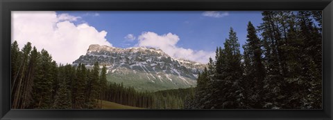 Framed Low angle view of a mountain, Protection Mountain, Bow Valley Parkway, Banff National Park, Alberta, Canada Print