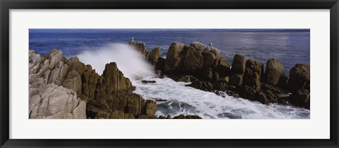 Framed Rock formations in water, Pebble Beach, California, USA Print