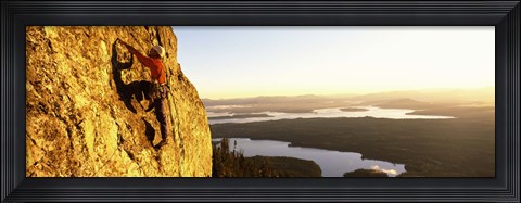 Framed Man climbing up a mountain, Rockchuck Peak, Grand Teton National Park, Wyoming, USA Print