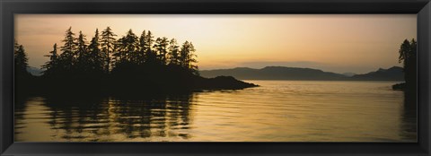 Framed Silhouette of trees in an island, Frederick Sound, Alaska, USA Print