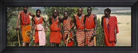 Framed Group of Maasai people standing side by side, Maasai Mara National Reserve, Kenya Print