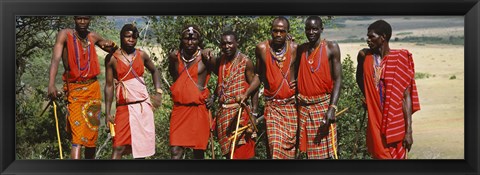 Framed Group of Maasai people standing side by side, Maasai Mara National Reserve, Kenya Print