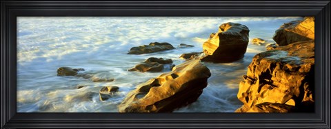 Framed Rock formations on the beach, La Jolla, California, USA Print