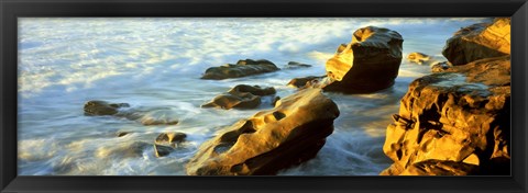 Framed Rock formations on the beach, La Jolla, California, USA Print